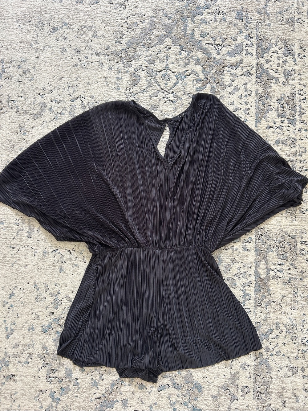 Fiore Black Pleated Kimono-Sleeve Romper